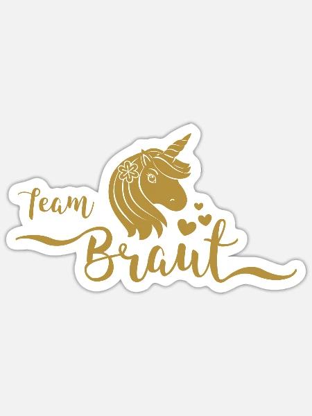 Team Braut Einhorn gold - Sticker Größe S (10 x 10 cm) - Mattweiß