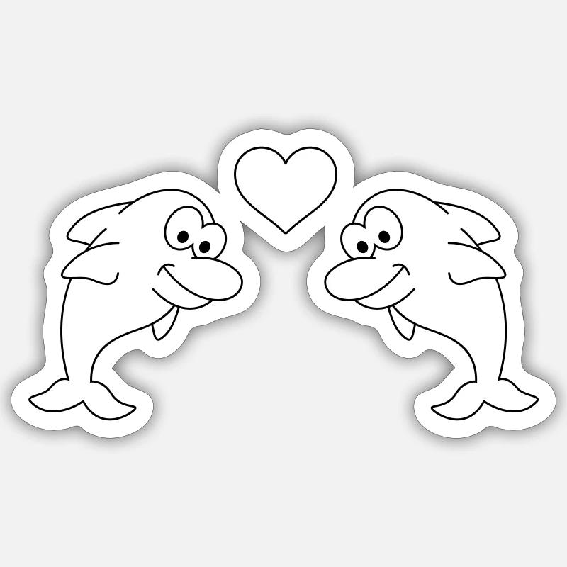 Dolphin Comic Couple Amour - Sticker taille S (10 x 10 cm) - blanc mat