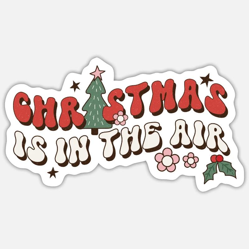 noël rétro - Sticker taille S (10 x 10 cm) - blanc mat