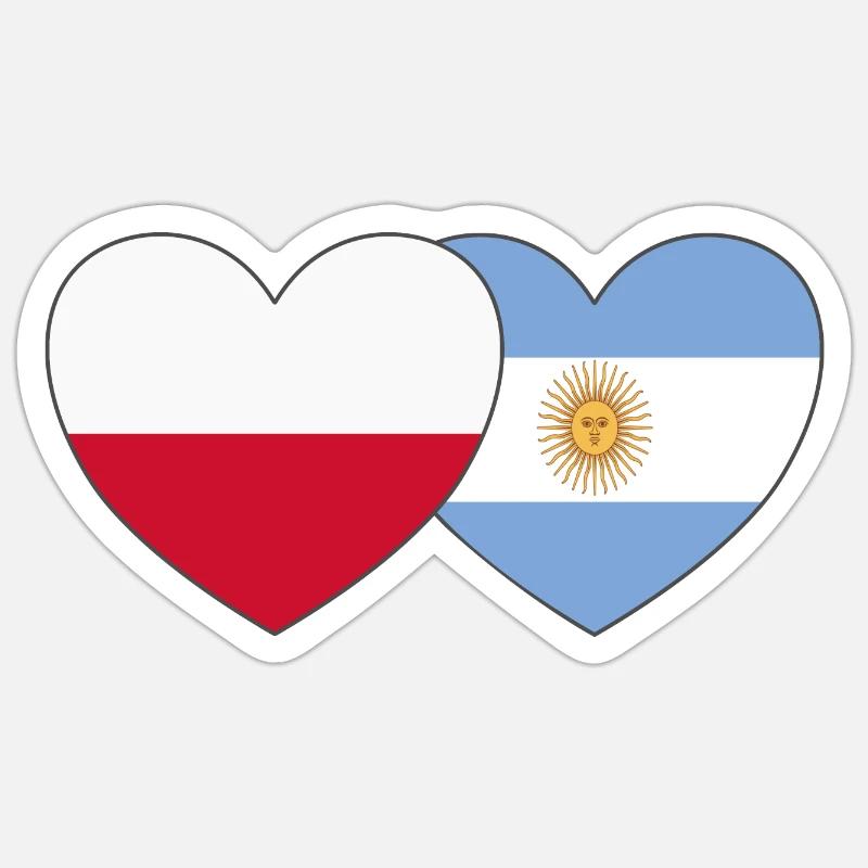 Pologne Argentine Drapeau Cœur - Sticker taille S (10 x 10 cm) - blanc mat