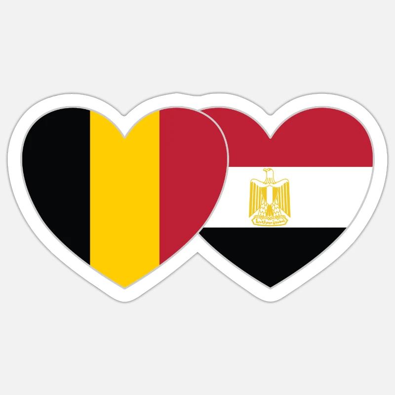 Belgique Egypte Drapeau Coeur - Sticker taille S (10 x 10 cm) - blanc mat