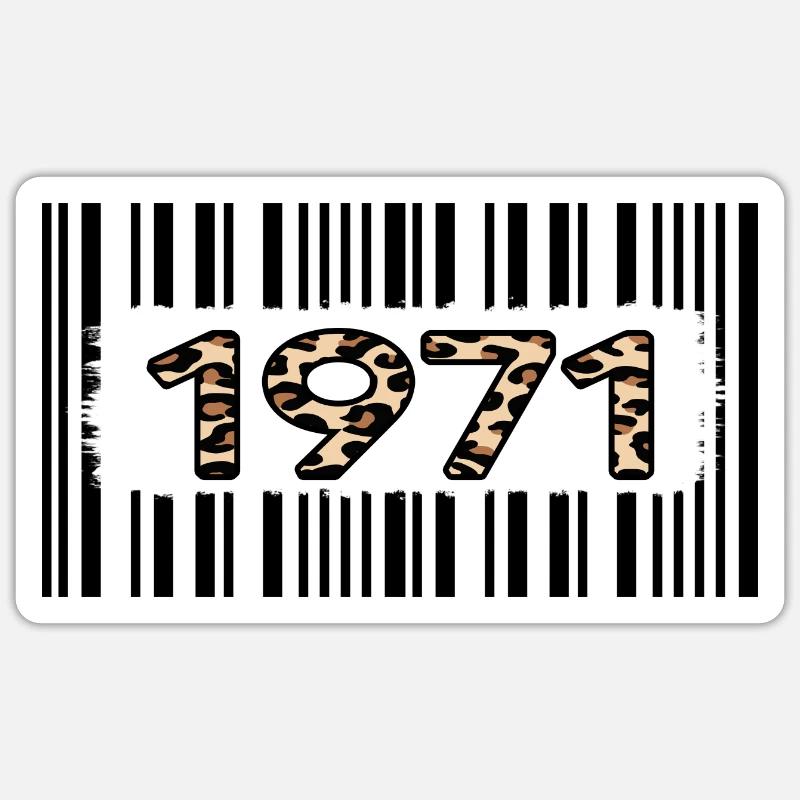 1971 anniversaire 51 ans anniversaire code-barres léopard Sticker taille S (10 x 10 cm)