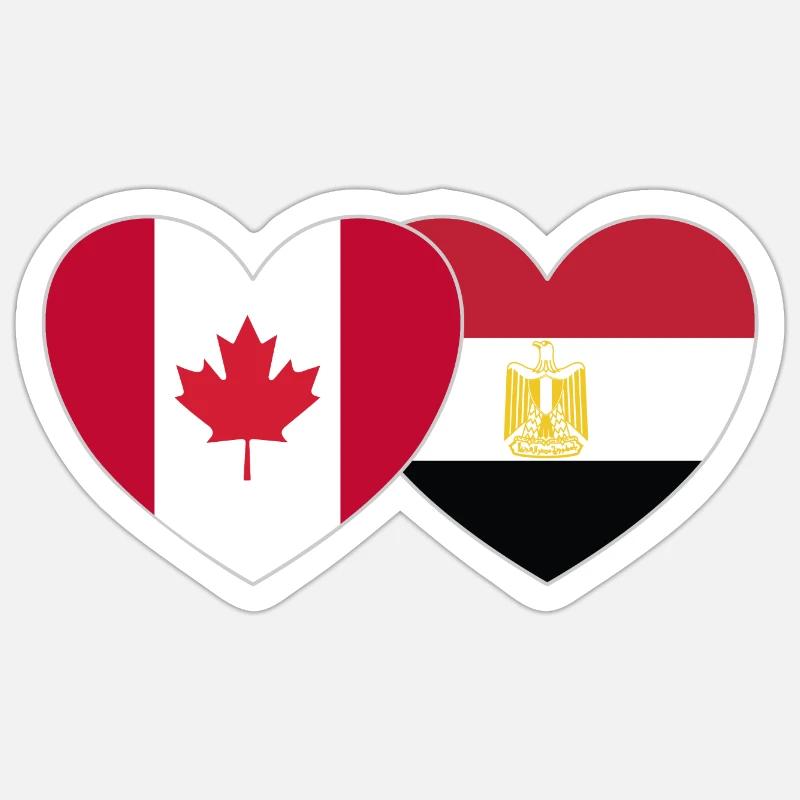 Canada Égypte Flag Heart - Sticker taille S (10 x 10 cm) - blanc mat