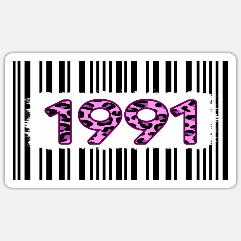 1991 birthday barcode pink leopard retro party Sticker size S (10 x 10 cm)