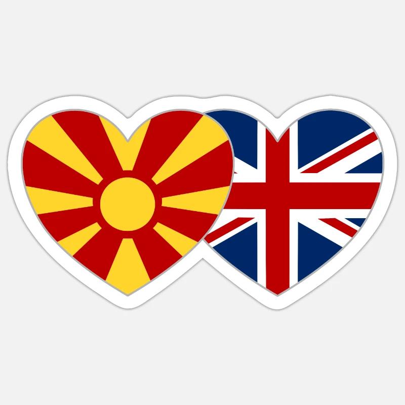 Macédoine Angleterre Flag Heart - Sticker taille S (10 x 10 cm) - blanc mat