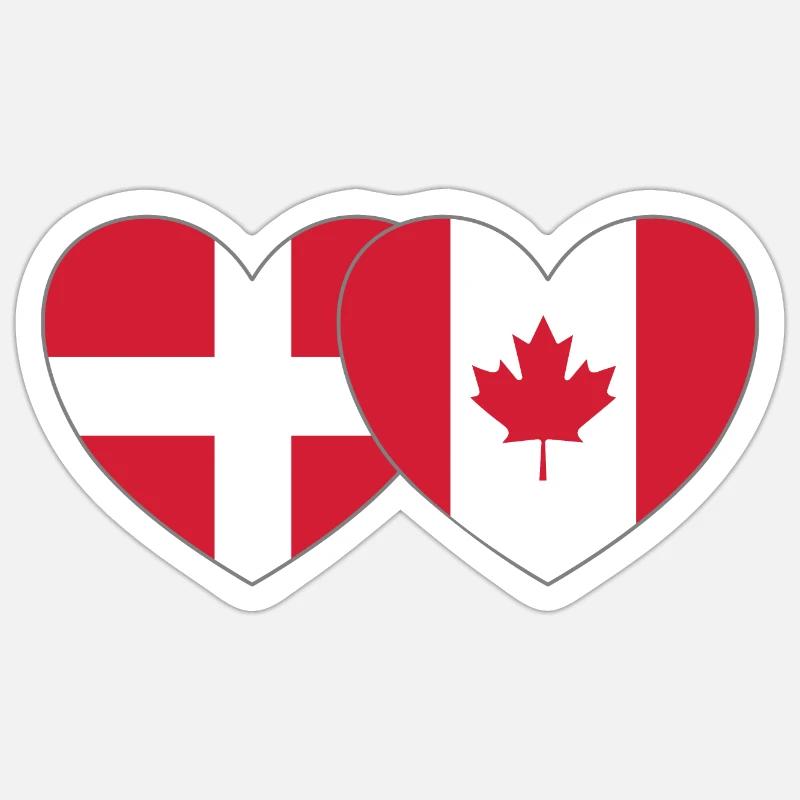 Danemark Canada Flag Heart - Sticker taille S (10 x 10 cm) - blanc mat