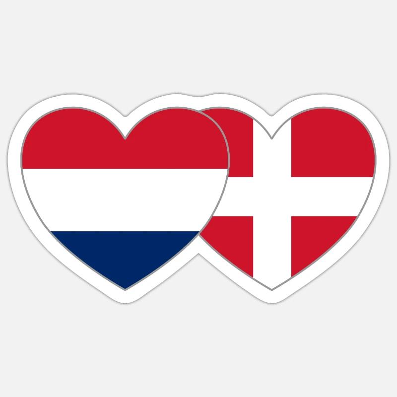 Pays-Bas Danemark Flag Heart - Sticker taille S (10 x 10 cm) - blanc mat