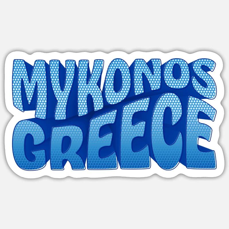 Mykonos Grèce Design à Points Bleus - Sticker taille S (10 x 10 cm) - blanc mat