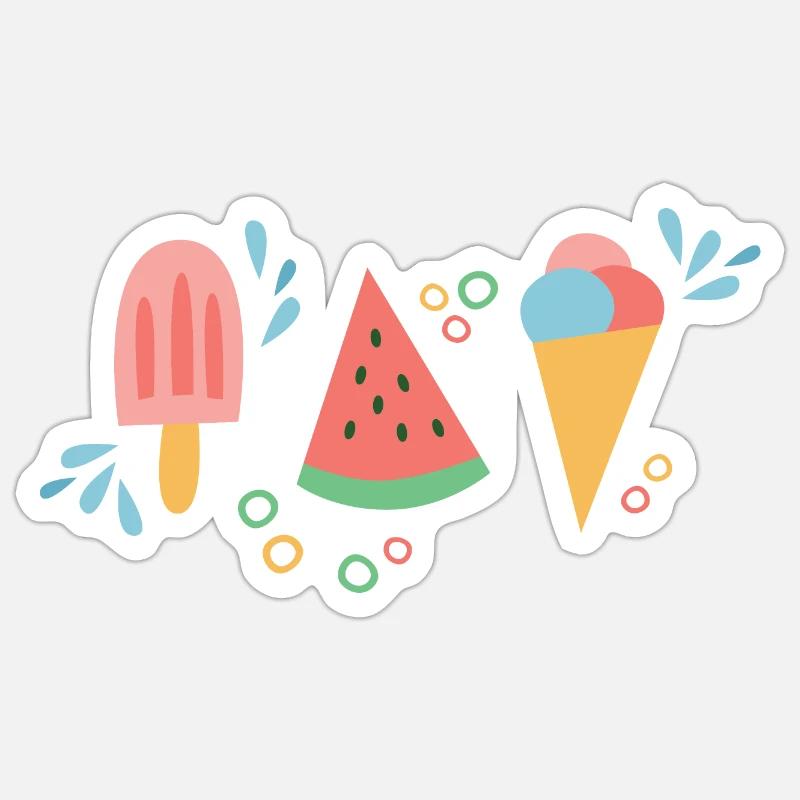 Crème glacée et pastèque pour le printemps et l’été Sticker taille S (10 x 10 cm)
