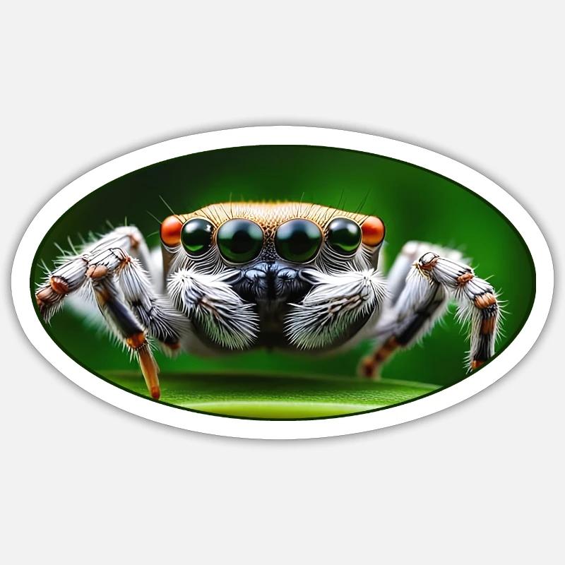 Sprungspinne - Süße Sprungspinne mit großen Augen1 - Sticker Größe S (10 x 10 cm) - Mattweiß