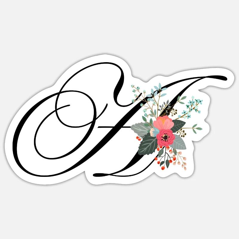 Lettre a fleuris - Sticker taille S (10 x 10 cm) - blanc mat