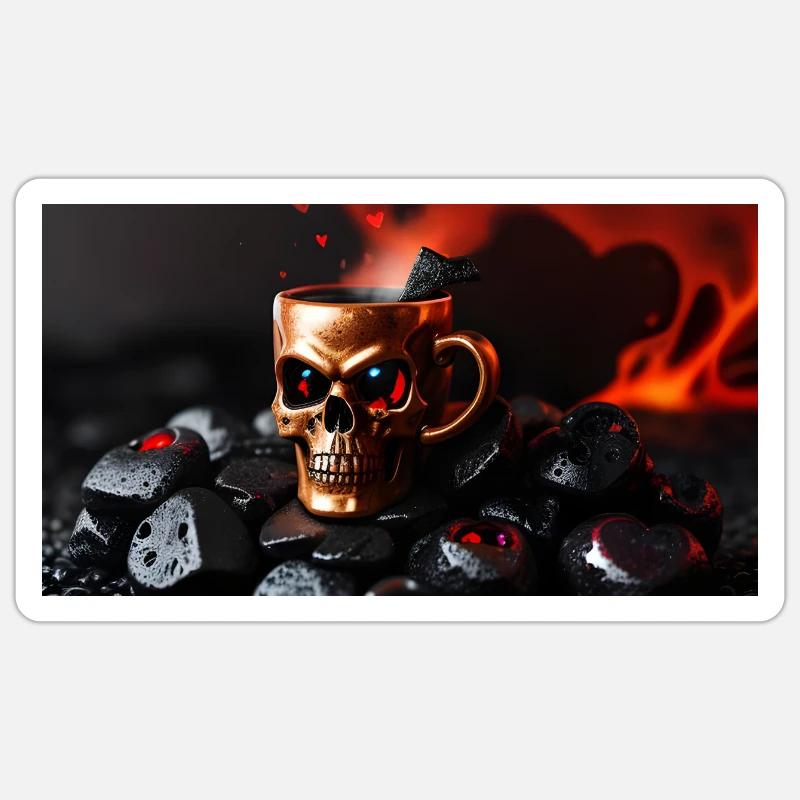 Skull mug steampunk - Sticker size S (10 x 10 cm) - white matte