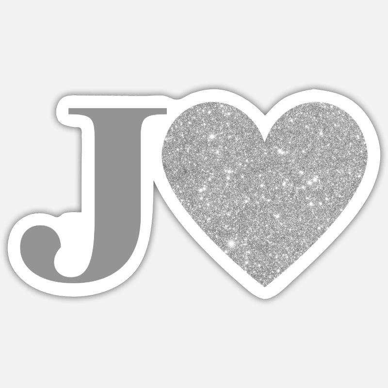 Buchstabe j Silbernes Herz - Sticker Größe S (10 x 10 cm) - Mattweiß