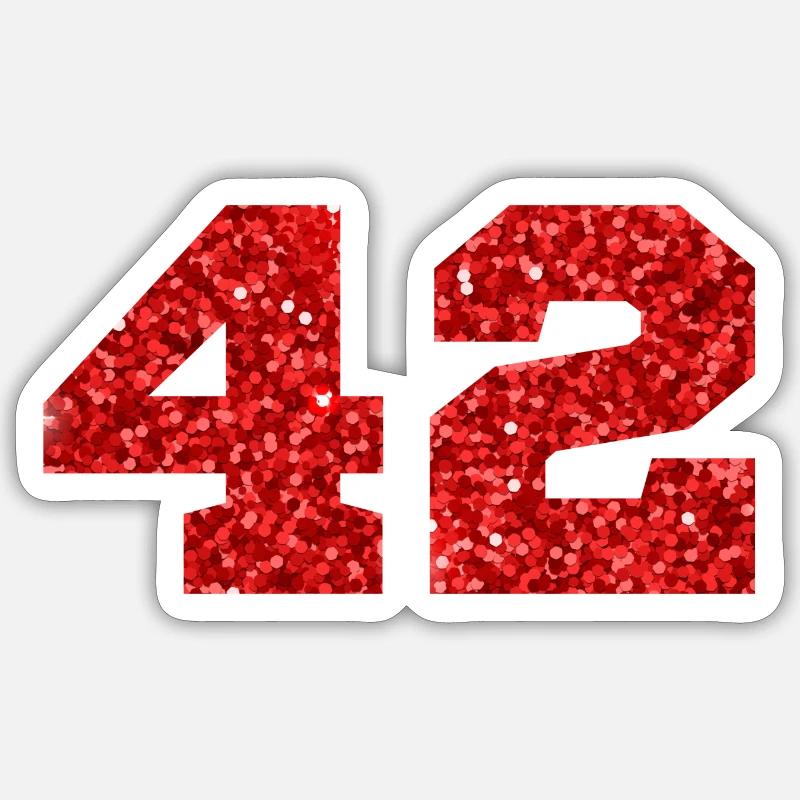 Numéro 42 paillettes rouge - 42e anniversaire - Sticker taille S (10 x 10 cm) - blanc mat