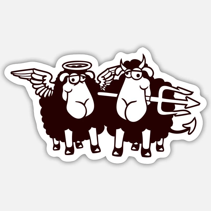 2 Sheep Angel Devil Satan Hell Evil Heaven Good Sticker size S (10 x 10 cm)
