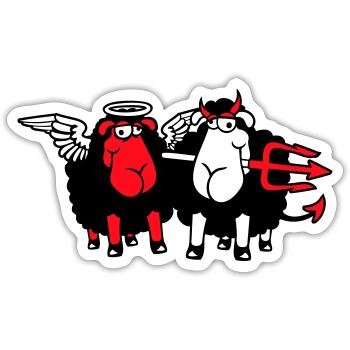 2 Mouton Ange Diable Satan Enfer Mal Paradis Bien - Sticker taille S (10 x 10 cm) - blanc mat - Devant