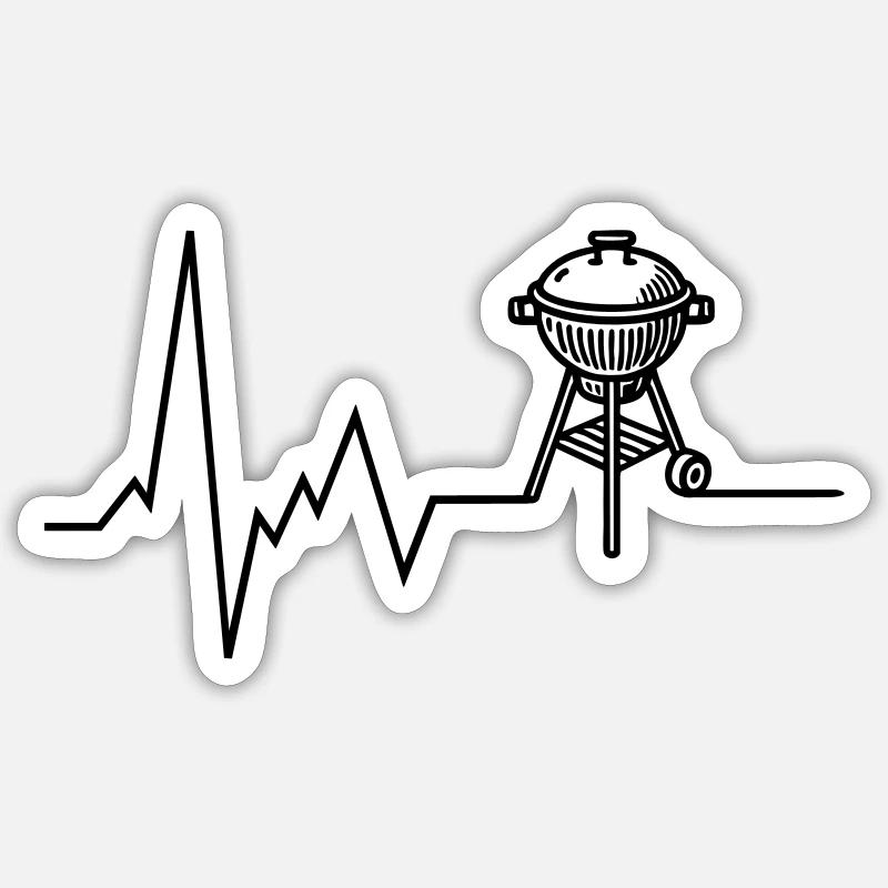 Heartbeat BBQ Grill Grillades - Sticker taille S (10 x 10 cm) - blanc mat