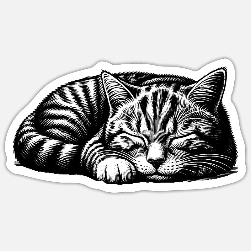 Süßes schlafendes Kätzchen - Sticker Größe S (10 x 10 cm) - Mattweiß