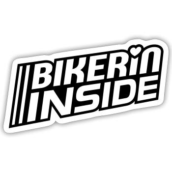 Bikerin à l’intérieur des lettres (les couleurs peuvent être modifiées) - Sticker taille S (10 x 10 cm) - blanc mat - Devant