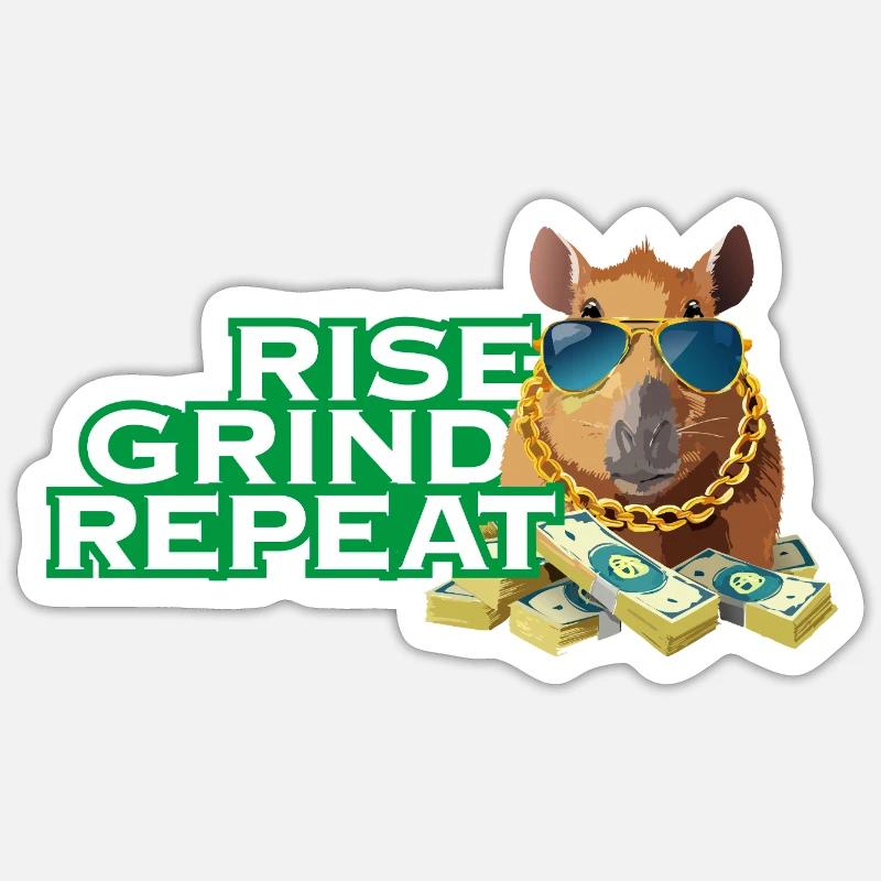 Rise, Grind, Repeat - Capybara Hustle motivation - Sticker Größe S (10 x 10 cm) - Mattweiß
