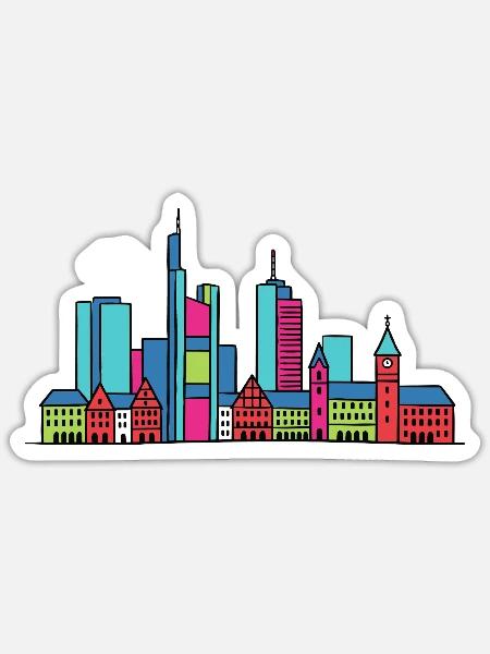 Frankfurter Stadtsilhouette Mainhattan Linienkunst - Sticker Größe S (10 x 10 cm) - Mattweiß