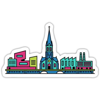 Silhouette de la ville de Tilburg Église Saint-Joseph Art - Sticker taille S (10 x 10 cm) - blanc mat - Devant