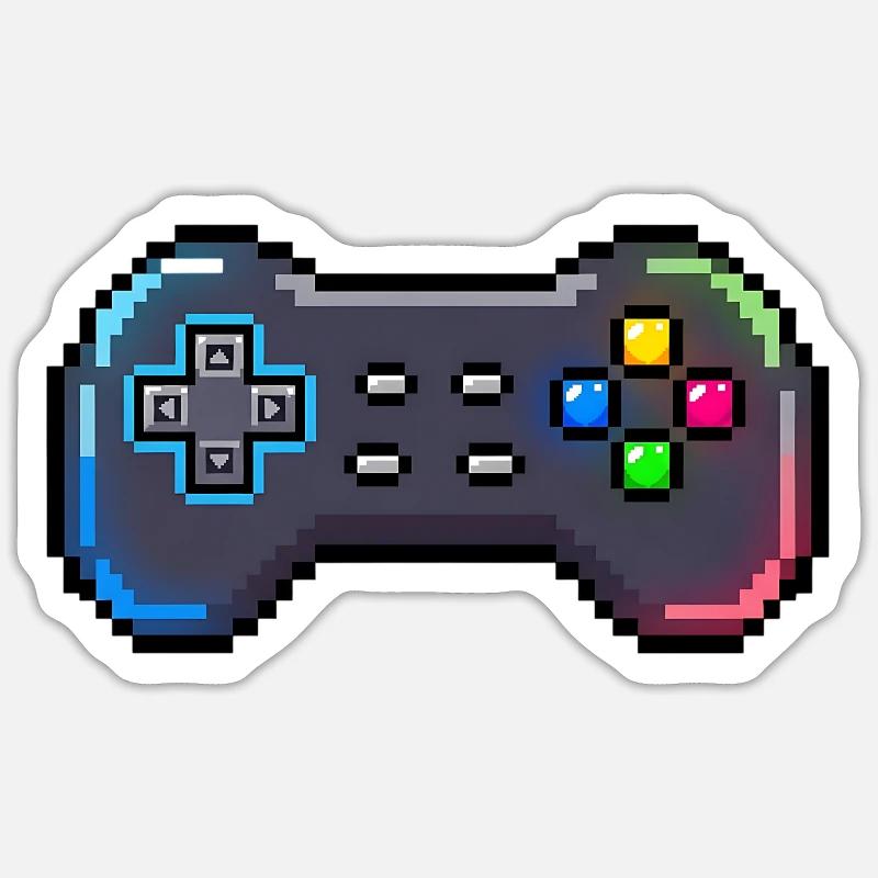 Retro Gamepad Neon Pixel Style - Sticker size S (10 x 10 cm) - white matte
