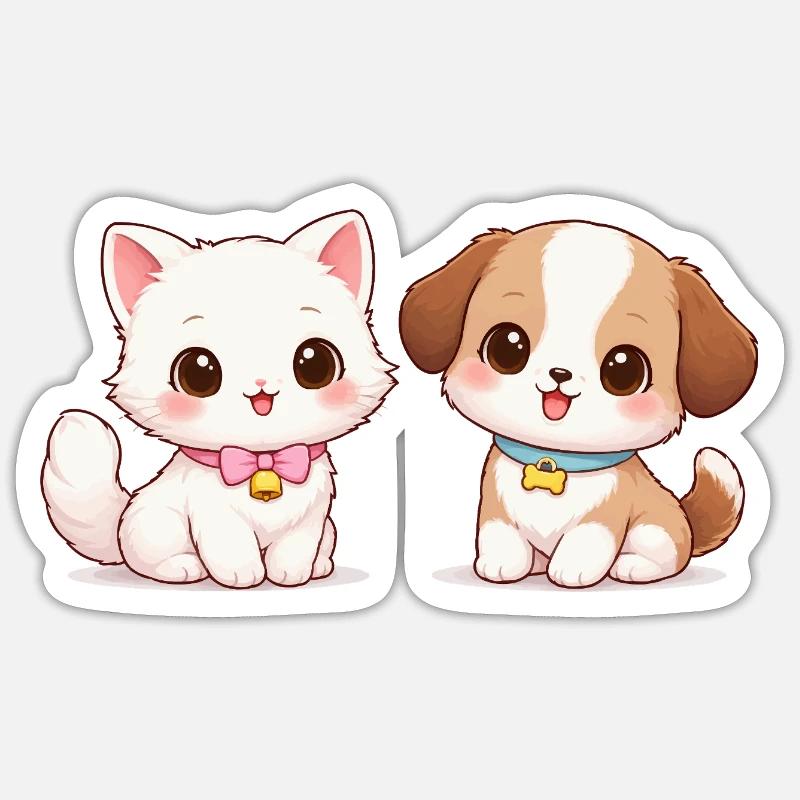 Hund Katze Comic - Sticker Größe S (10 x 10 cm) - Mattweiß