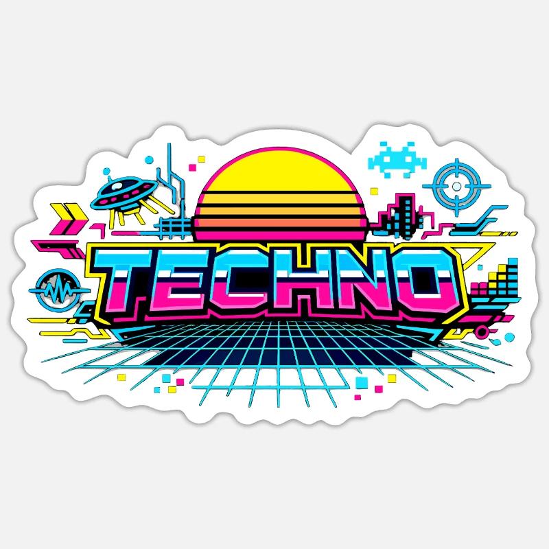 Neon Techno Horizont - Sticker Größe S (10 x 10 cm) - Mattweiß