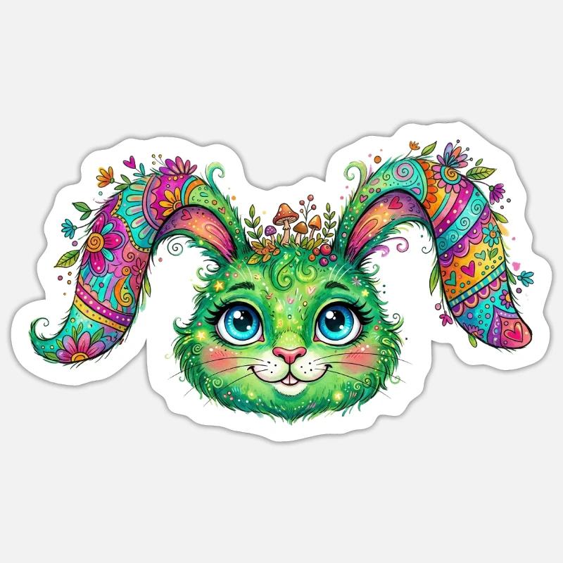 Lapin Fleur Coloré – Visage - Sticker taille S (10 x 10 cm) - blanc mat