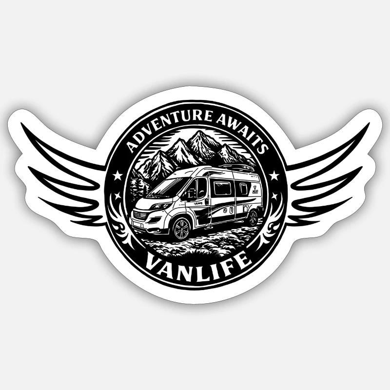 Vanlife - L’aventure vous attend - Sticker taille S (10 x 10 cm) - blanc mat