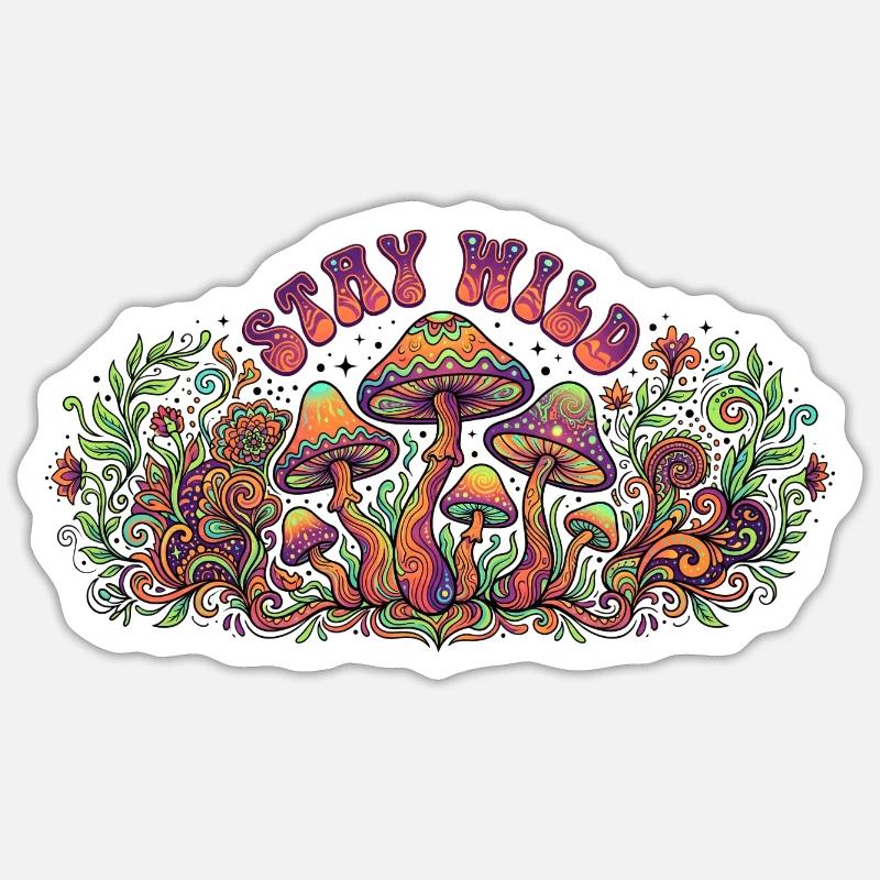 Champignons Stay Wild - Sticker taille S (10 x 10 cm) - blanc mat