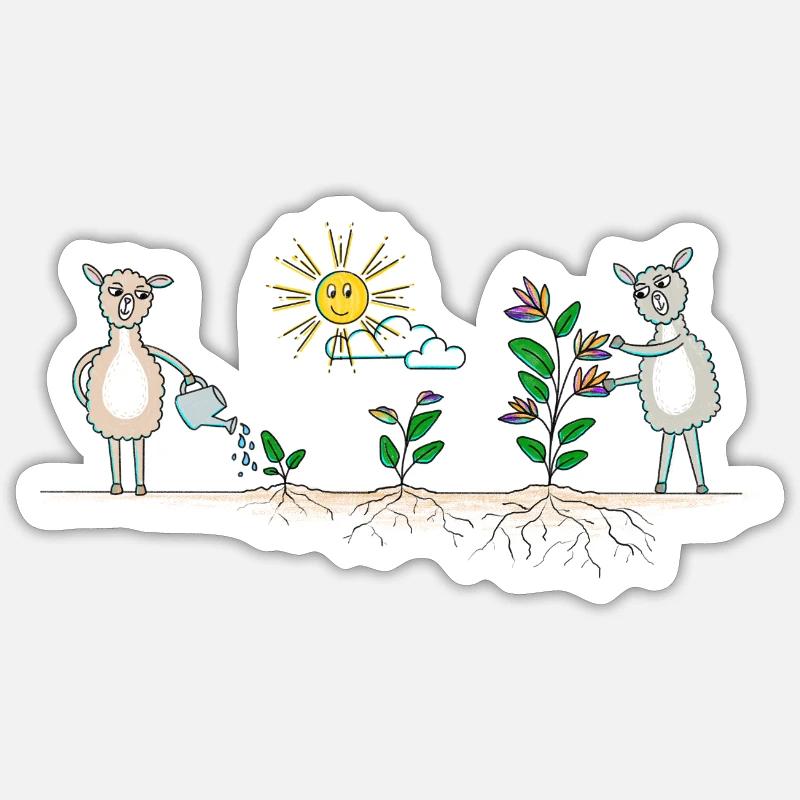 Lama Garten bunt - Sticker Größe S (10 x 10 cm) - Mattweiß