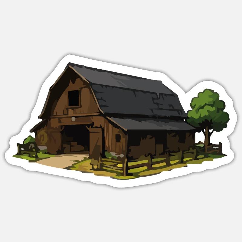 Rustic Barn Illustration - Sticker size S (10 x 10 cm) - white matte