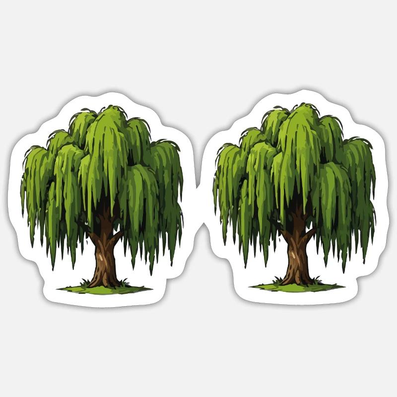 Double Willow Tree Scene - Sticker size S (10 x 10 cm) - white matte
