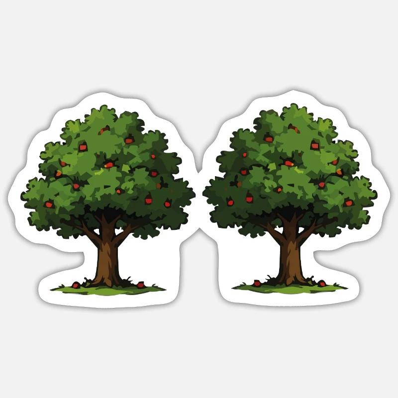 Double tree with red apples - Sticker size S (10 x 10 cm) - white matte