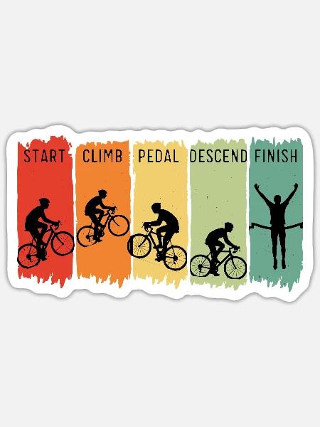 Retro Cycling Steps Start Climb Pedal Finish - Sticker Größe S (10 x 10 cm) - Mattweiß