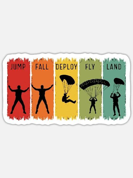 Retro Fallschirmsprung Stufen Sprung Fall Ausrollen Land - Sticker Größe S (10 x 10 cm) - Mattweiß