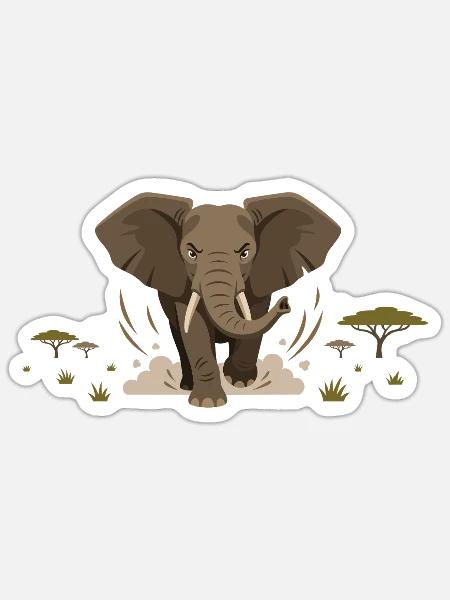 Stürmischer Elefant in Savanne - Sticker Größe S (10 x 10 cm) - Mattweiß