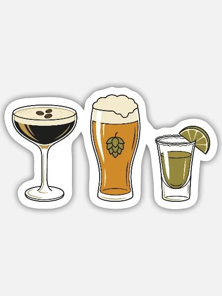 Cocktail Bier Shot - Sticker Größe S (10 x 10 cm) - Mattweiß