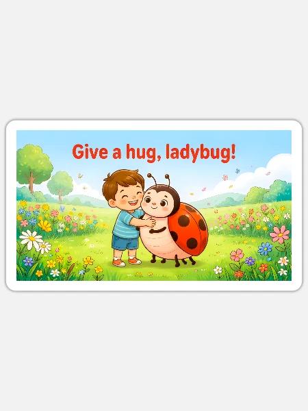 GIB EINE UMARMUNG, LADYBUG, - Sticker Größe S (10 x 10 cm) - Mattweiß