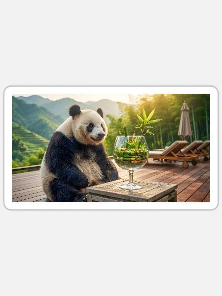 Panda findet sein perfektes Weihnachtsgetränk - Sticker Größe S (10 x 10 cm) - Mattweiß