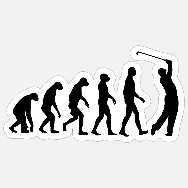 Golf Evolution Golfing - Sticker Größe S (10 x 10 cm) - Mattweiß