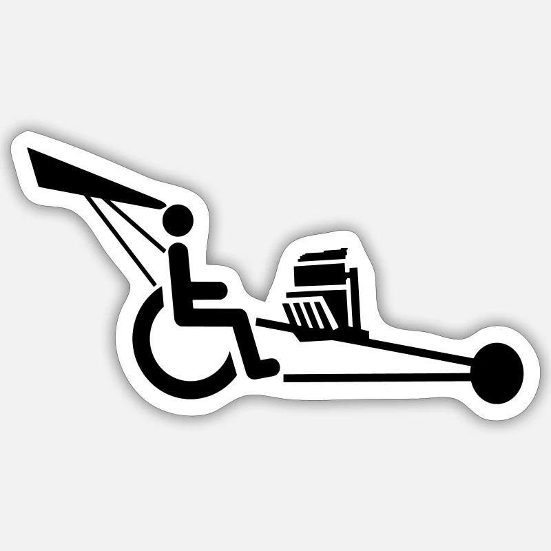 Bild eines Rollstuhls mit V8-Motor # - Sticker Größe S (10 x 10 cm) - Mattweiß