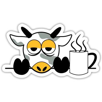 Mr. moo cow yawn tired Monday cows 3 c. - Sticker size S (10 x 10 cm) - white matte - Front