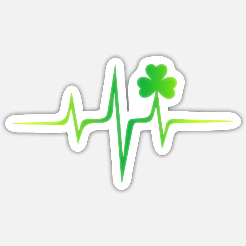 Heartbeat Irish Pulse Cloverleaf St. Patrick's Day - Sticker size S (10 x 10 cm) - white matte
