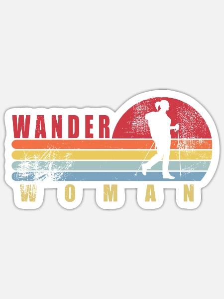 Retro Vintage Wanderwoman Geschenk Frau Wandern - Sticker Größe S (10 x 10 cm) - Mattweiß