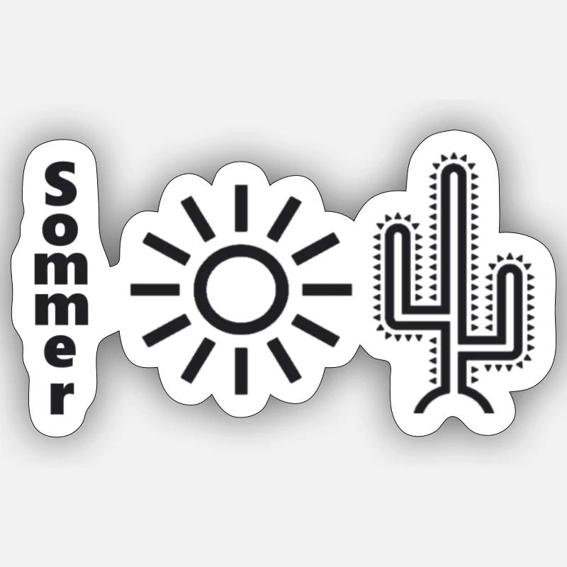 Été Cactus Soleil - Sticker taille S (10 x 10 cm) - blanc mat