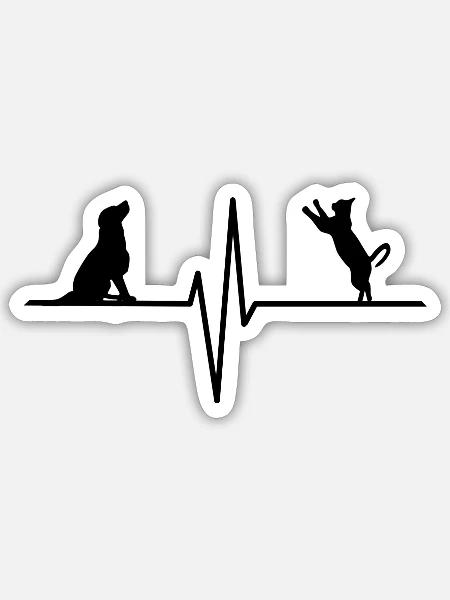 Herzschlag Hund Katze Geschenk - Sticker Größe S (10 x 10 cm) - Mattweiß