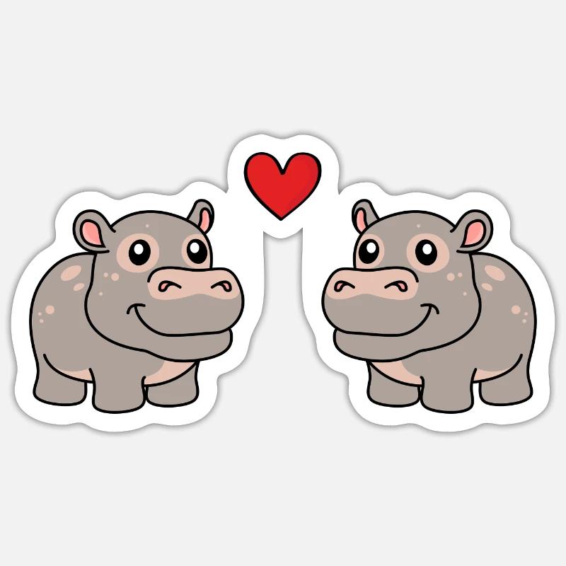 Nilpferd Comic Tier Paar Liebe - Sticker Größe S (10 x 10 cm) - Mattweiß